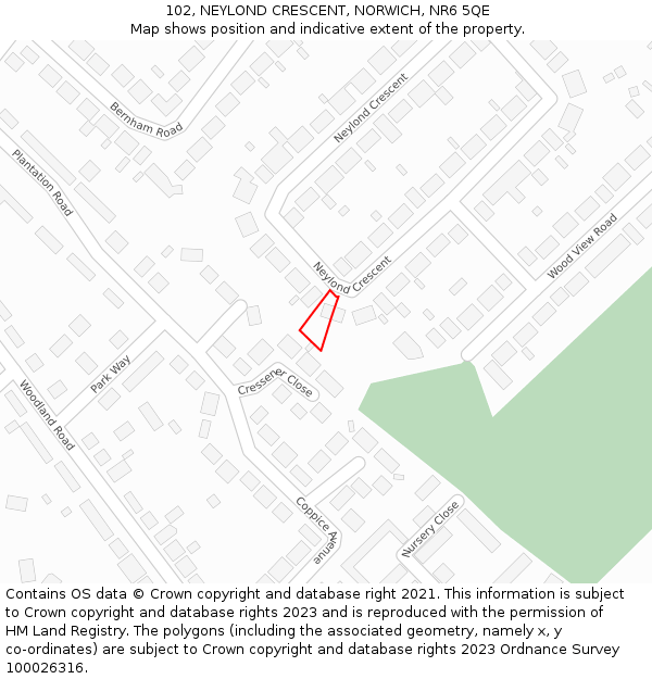 102, NEYLOND CRESCENT, NORWICH, NR6 5QE: Location map and indicative extent of plot