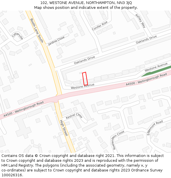 102, WESTONE AVENUE, NORTHAMPTON, NN3 3JQ: Location map and indicative extent of plot