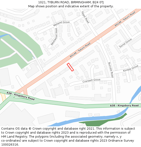 1021, TYBURN ROAD, BIRMINGHAM, B24 0TJ: Location map and indicative extent of plot