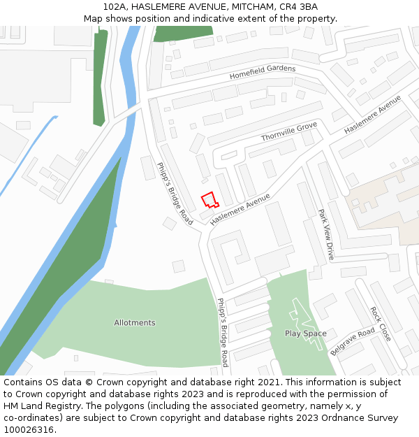 102A, HASLEMERE AVENUE, MITCHAM, CR4 3BA: Location map and indicative extent of plot