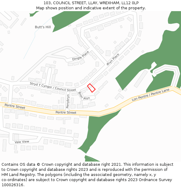 103, COUNCIL STREET, LLAY, WREXHAM, LL12 0LP: Location map and indicative extent of plot