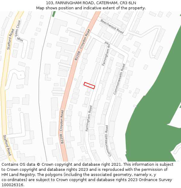 103, FARNINGHAM ROAD, CATERHAM, CR3 6LN: Location map and indicative extent of plot