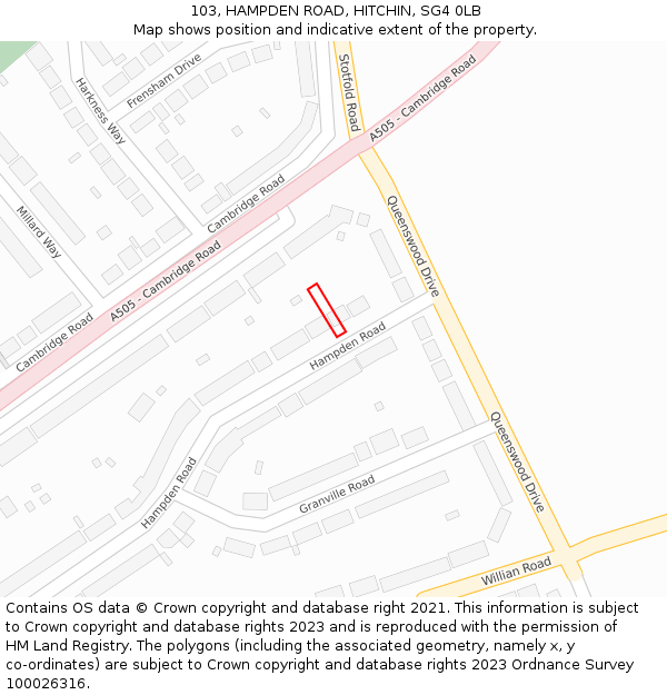 103, HAMPDEN ROAD, HITCHIN, SG4 0LB: Location map and indicative extent of plot