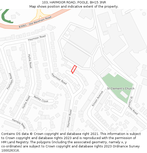 103, HAYMOOR ROAD, POOLE, BH15 3NR: Location map and indicative extent of plot