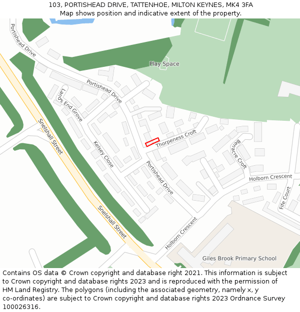 103, PORTISHEAD DRIVE, TATTENHOE, MILTON KEYNES, MK4 3FA: Location map and indicative extent of plot