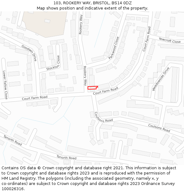 103, ROOKERY WAY, BRISTOL, BS14 0DZ: Location map and indicative extent of plot