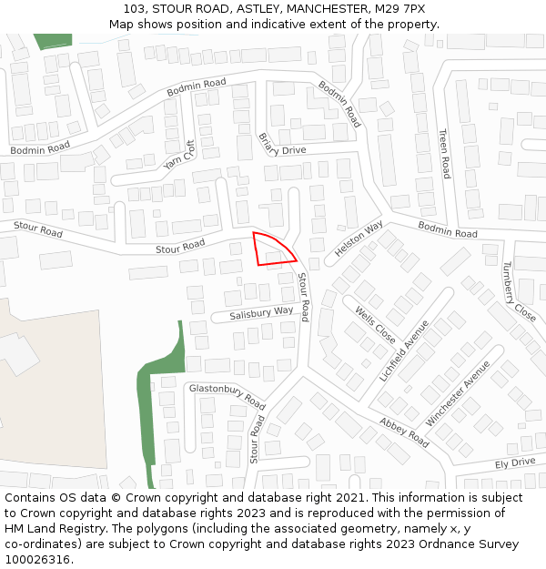 103, STOUR ROAD, ASTLEY, MANCHESTER, M29 7PX: Location map and indicative extent of plot