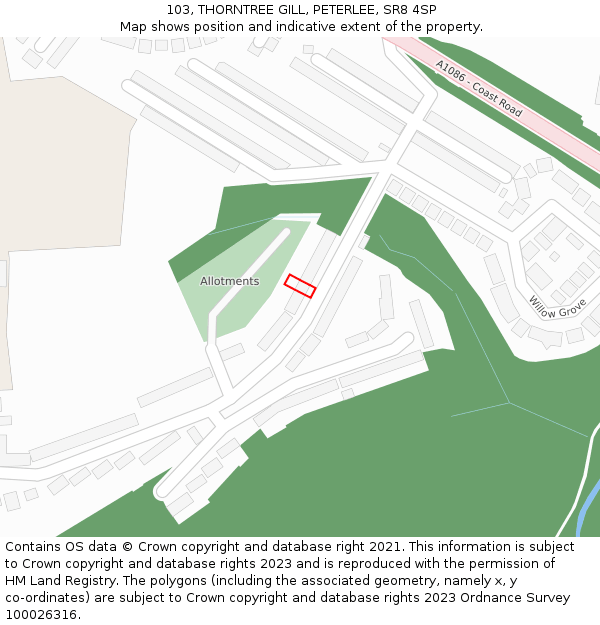 103, THORNTREE GILL, PETERLEE, SR8 4SP: Location map and indicative extent of plot