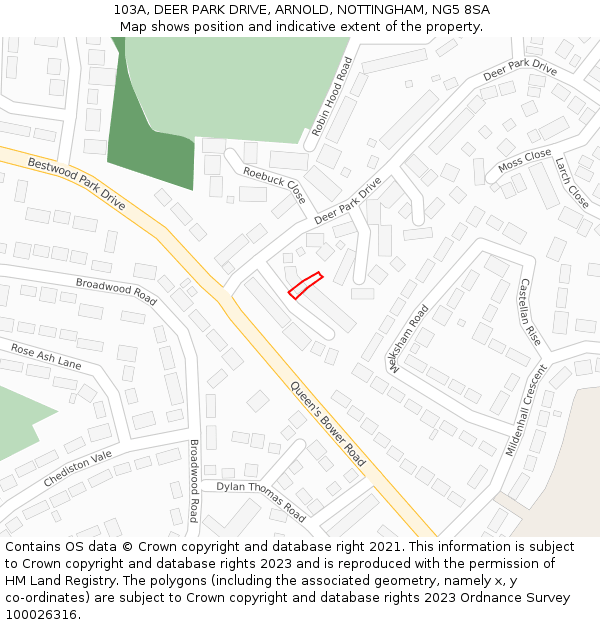 103A, DEER PARK DRIVE, ARNOLD, NOTTINGHAM, NG5 8SA: Location map and indicative extent of plot