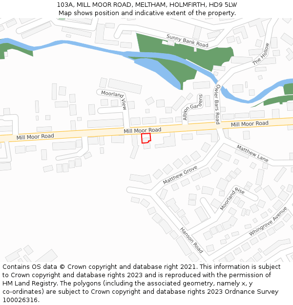 103A, MILL MOOR ROAD, MELTHAM, HOLMFIRTH, HD9 5LW: Location map and indicative extent of plot