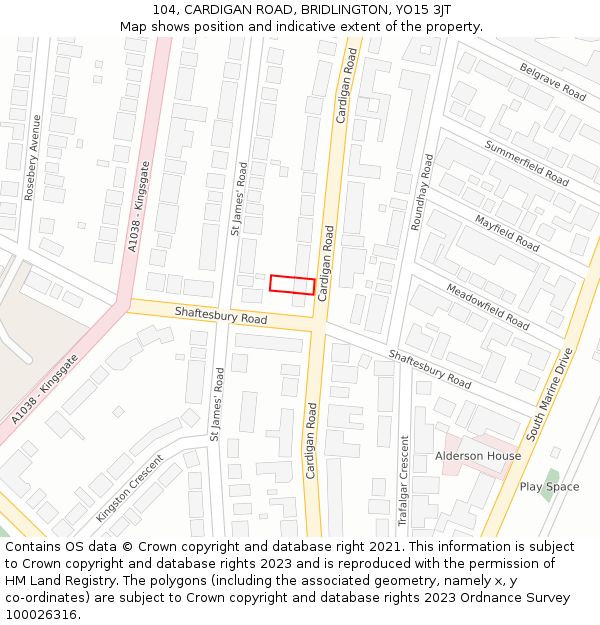 104, CARDIGAN ROAD, BRIDLINGTON, YO15 3JT: Location map and indicative extent of plot