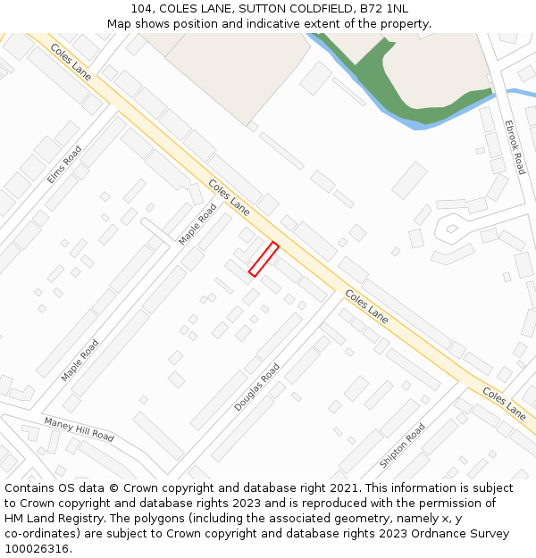 104, COLES LANE, SUTTON COLDFIELD, B72 1NL: Location map and indicative extent of plot