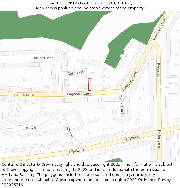 104, ENGLANDS LANE, LOUGHTON, IG10 2QJ: Location map and indicative extent of plot