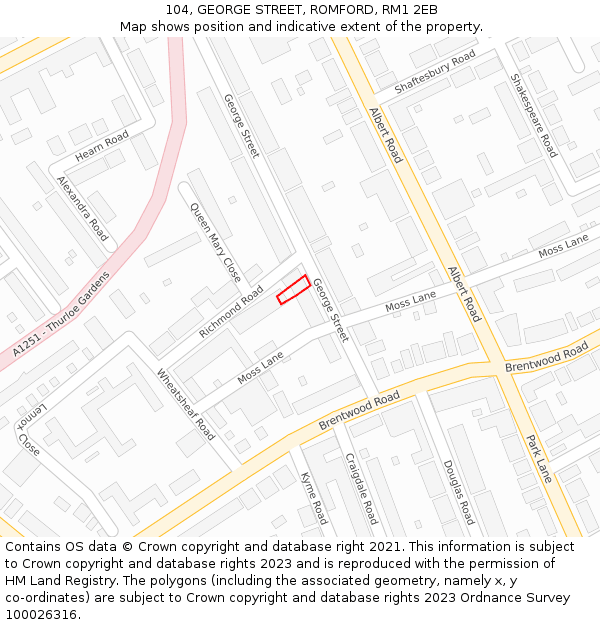 104, GEORGE STREET, ROMFORD, RM1 2EB: Location map and indicative extent of plot