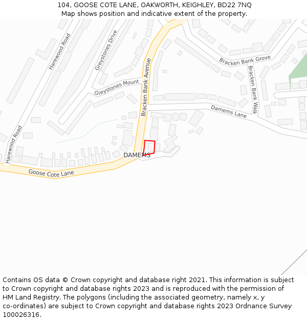 104, GOOSE COTE LANE, OAKWORTH, KEIGHLEY, BD22 7NQ: Location map and indicative extent of plot