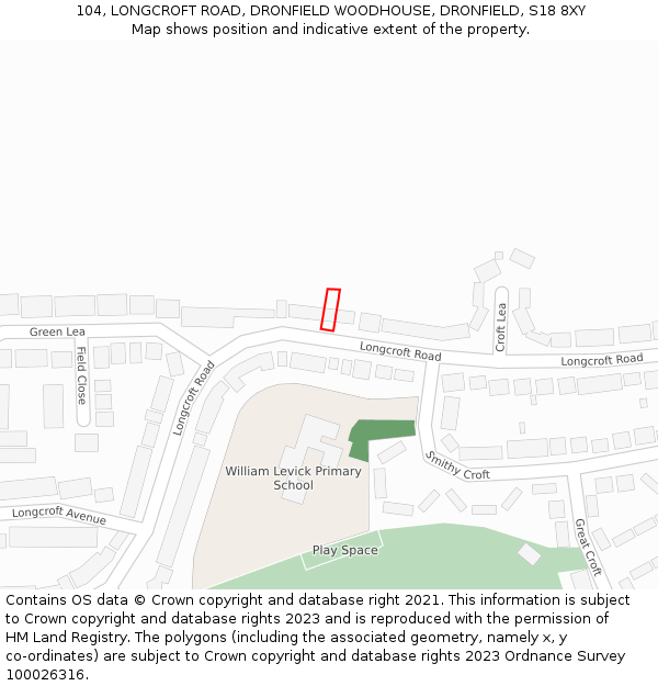104, LONGCROFT ROAD, DRONFIELD WOODHOUSE, DRONFIELD, S18 8XY: Location map and indicative extent of plot