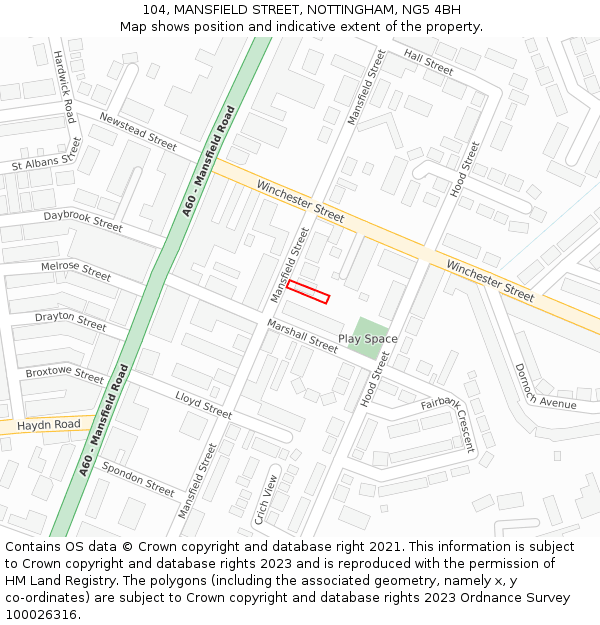 104, MANSFIELD STREET, NOTTINGHAM, NG5 4BH: Location map and indicative extent of plot