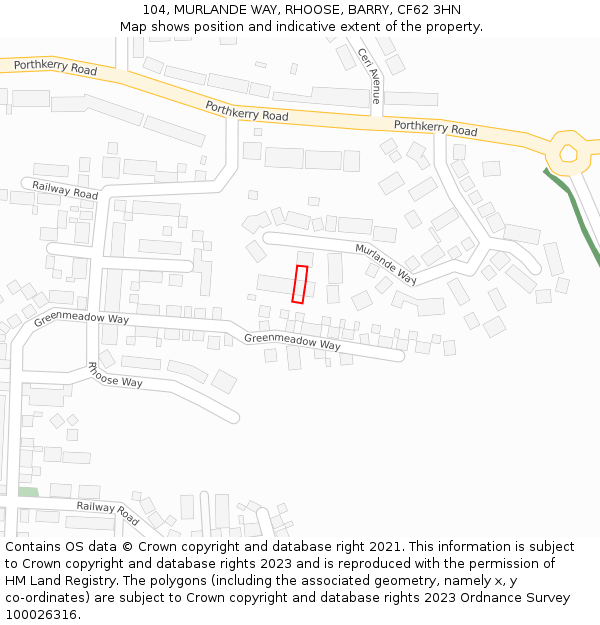 104, MURLANDE WAY, RHOOSE, BARRY, CF62 3HN: Location map and indicative extent of plot