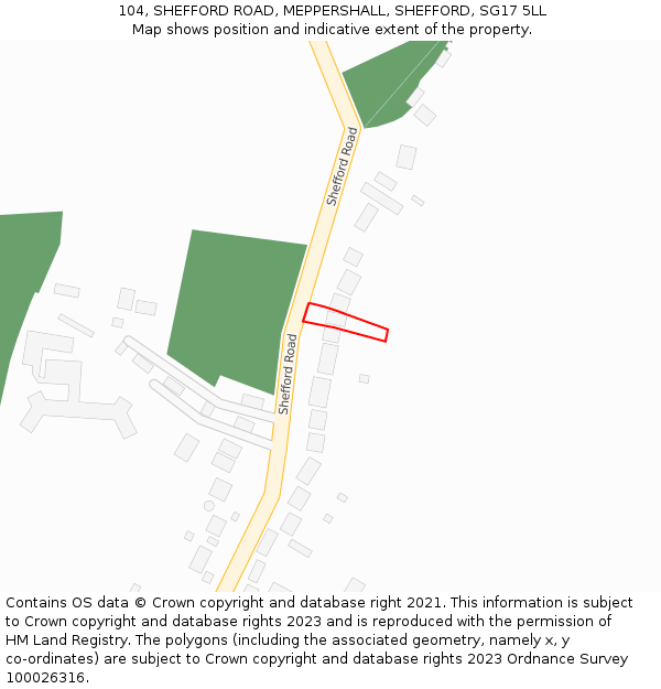 104, SHEFFORD ROAD, MEPPERSHALL, SHEFFORD, SG17 5LL: Location map and indicative extent of plot