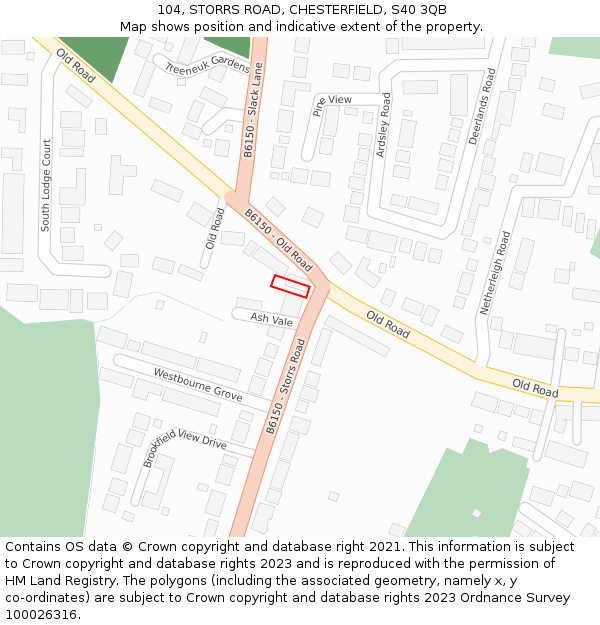 104, STORRS ROAD, CHESTERFIELD, S40 3QB: Location map and indicative extent of plot