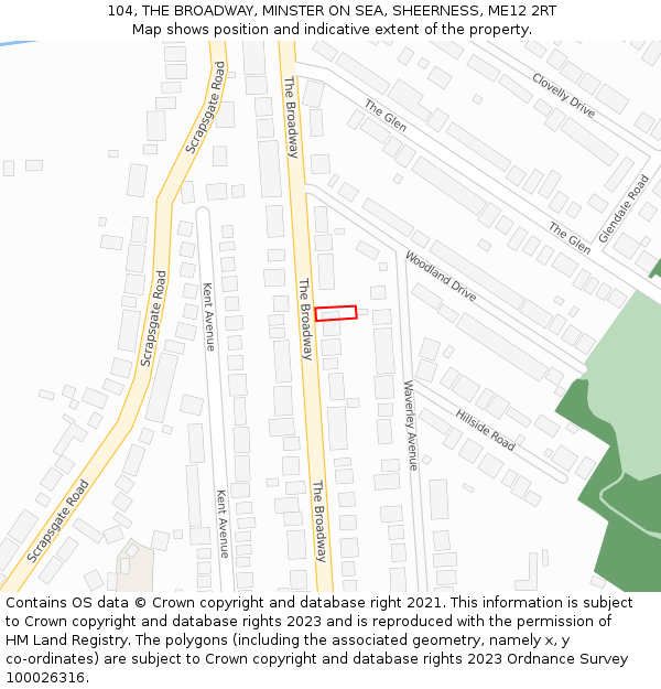 104, THE BROADWAY, MINSTER ON SEA, SHEERNESS, ME12 2RT: Location map and indicative extent of plot