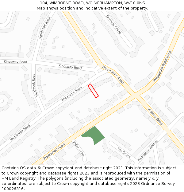 104, WIMBORNE ROAD, WOLVERHAMPTON, WV10 0NS: Location map and indicative extent of plot