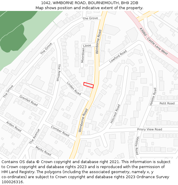 1042, WIMBORNE ROAD, BOURNEMOUTH, BH9 2DB: Location map and indicative extent of plot