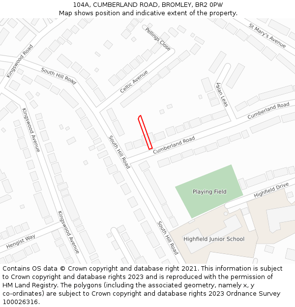 104A, CUMBERLAND ROAD, BROMLEY, BR2 0PW: Location map and indicative extent of plot