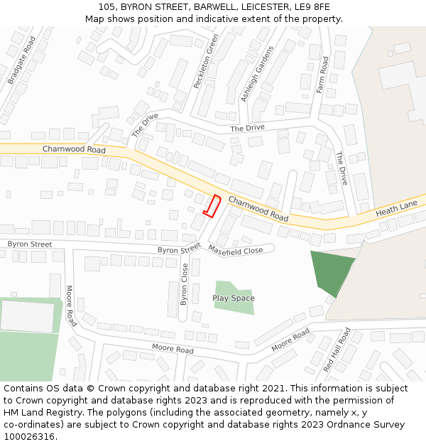 105, BYRON STREET, BARWELL, LEICESTER, LE9 8FE: Location map and indicative extent of plot