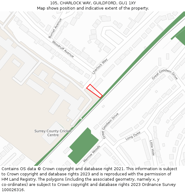 105, CHARLOCK WAY, GUILDFORD, GU1 1XY: Location map and indicative extent of plot