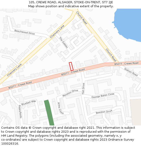 105, CREWE ROAD, ALSAGER, STOKE-ON-TRENT, ST7 2JE: Location map and indicative extent of plot