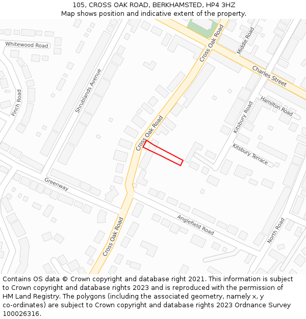 105, CROSS OAK ROAD, BERKHAMSTED, HP4 3HZ: Location map and indicative extent of plot