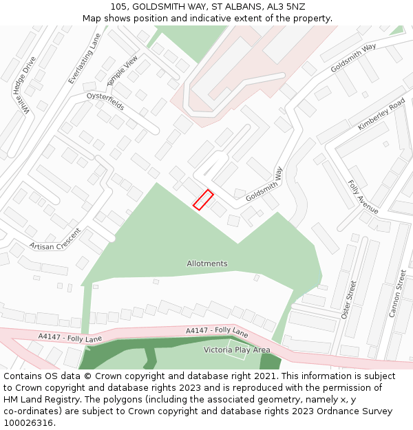 105, GOLDSMITH WAY, ST ALBANS, AL3 5NZ: Location map and indicative extent of plot