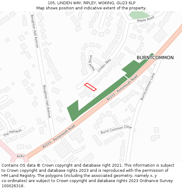 105, LINDEN WAY, RIPLEY, WOKING, GU23 6LP: Location map and indicative extent of plot