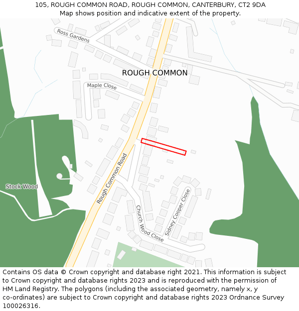 105, ROUGH COMMON ROAD, ROUGH COMMON, CANTERBURY, CT2 9DA: Location map and indicative extent of plot