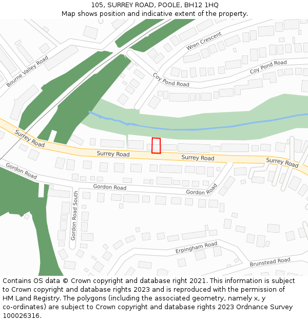 105, SURREY ROAD, POOLE, BH12 1HQ: Location map and indicative extent of plot