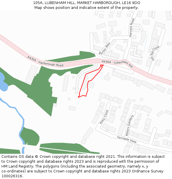 105A, LUBENHAM HILL, MARKET HARBOROUGH, LE16 9DG: Location map and indicative extent of plot