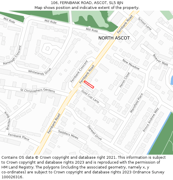 106, FERNBANK ROAD, ASCOT, SL5 8JN: Location map and indicative extent of plot