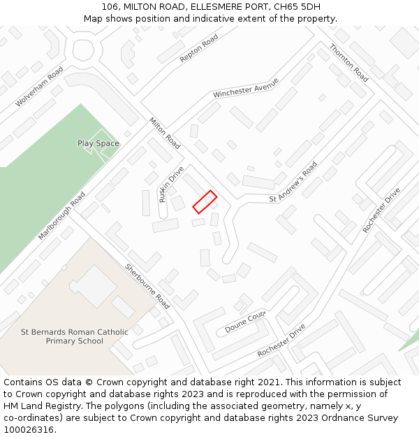 106, MILTON ROAD, ELLESMERE PORT, CH65 5DH: Location map and indicative extent of plot