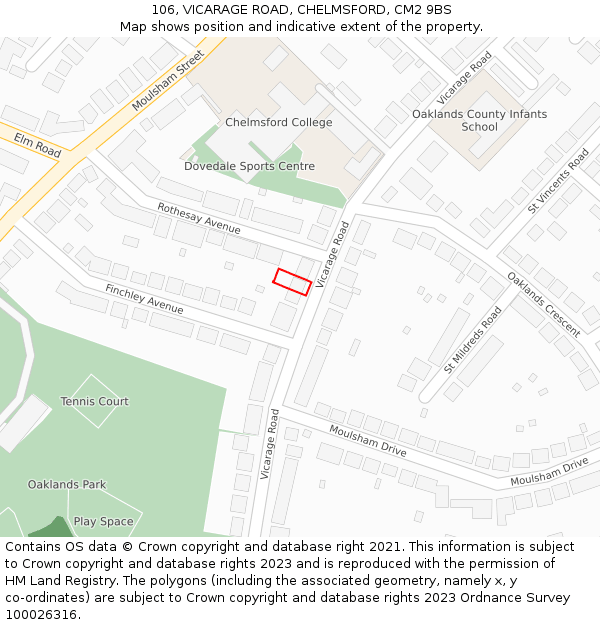 106, VICARAGE ROAD, CHELMSFORD, CM2 9BS: Location map and indicative extent of plot