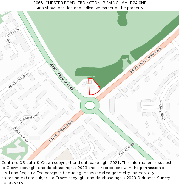 1065, CHESTER ROAD, ERDINGTON, BIRMINGHAM, B24 0NR: Location map and indicative extent of plot