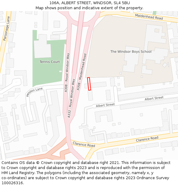 106A, ALBERT STREET, WINDSOR, SL4 5BU: Location map and indicative extent of plot