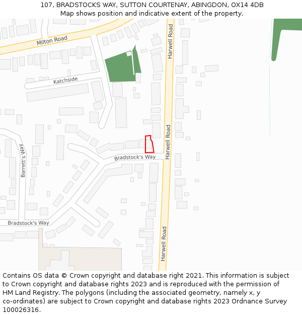 107, BRADSTOCKS WAY, SUTTON COURTENAY, ABINGDON, OX14 4DB: Location map and indicative extent of plot