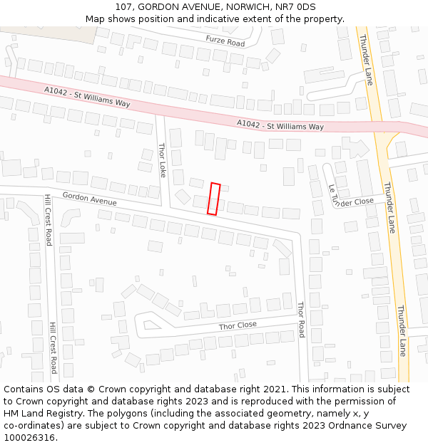 107, GORDON AVENUE, NORWICH, NR7 0DS: Location map and indicative extent of plot