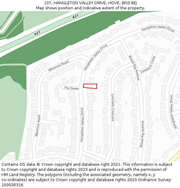 107, HANGLETON VALLEY DRIVE, HOVE, BN3 8EJ: Location map and indicative extent of plot
