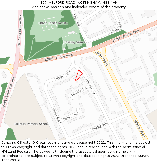 107, MELFORD ROAD, NOTTINGHAM, NG8 4AN: Location map and indicative extent of plot