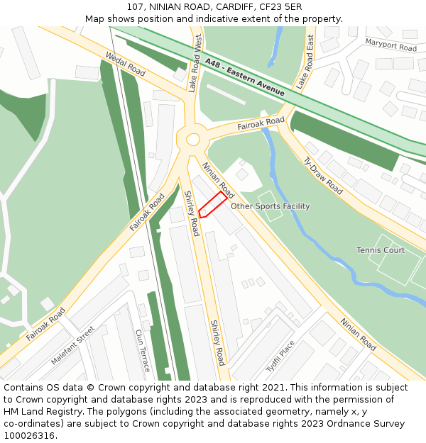 107, NINIAN ROAD, CARDIFF, CF23 5ER: Location map and indicative extent of plot