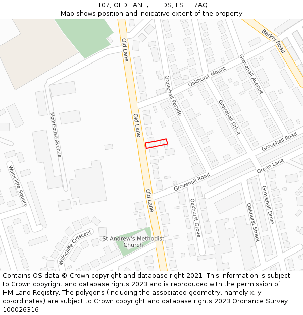 107, OLD LANE, LEEDS, LS11 7AQ: Location map and indicative extent of plot