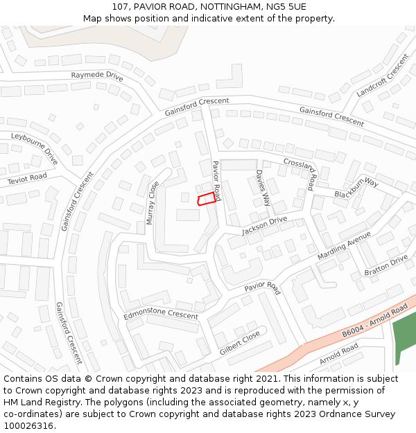 107, PAVIOR ROAD, NOTTINGHAM, NG5 5UE: Location map and indicative extent of plot