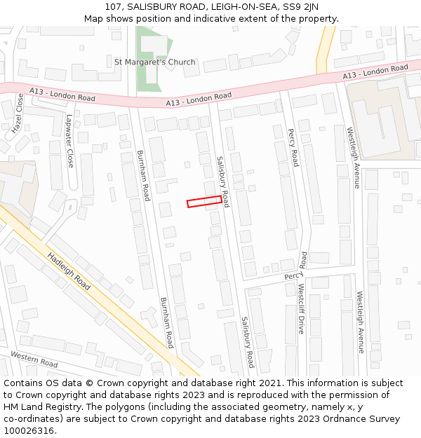 107, SALISBURY ROAD, LEIGH-ON-SEA, SS9 2JN: Location map and indicative extent of plot